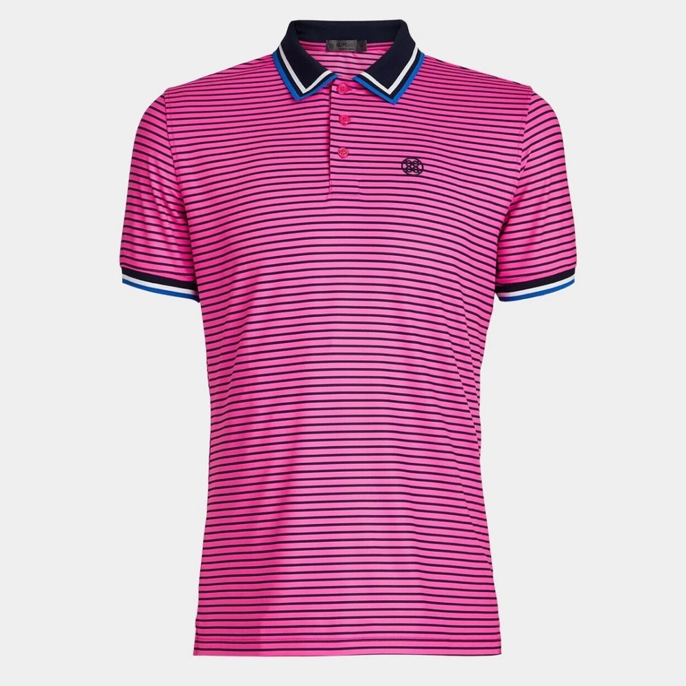 G/Fore Skull & T’s 3D Banded Sleeve Tech Golf Polo Pink Stripe Size XL NWT